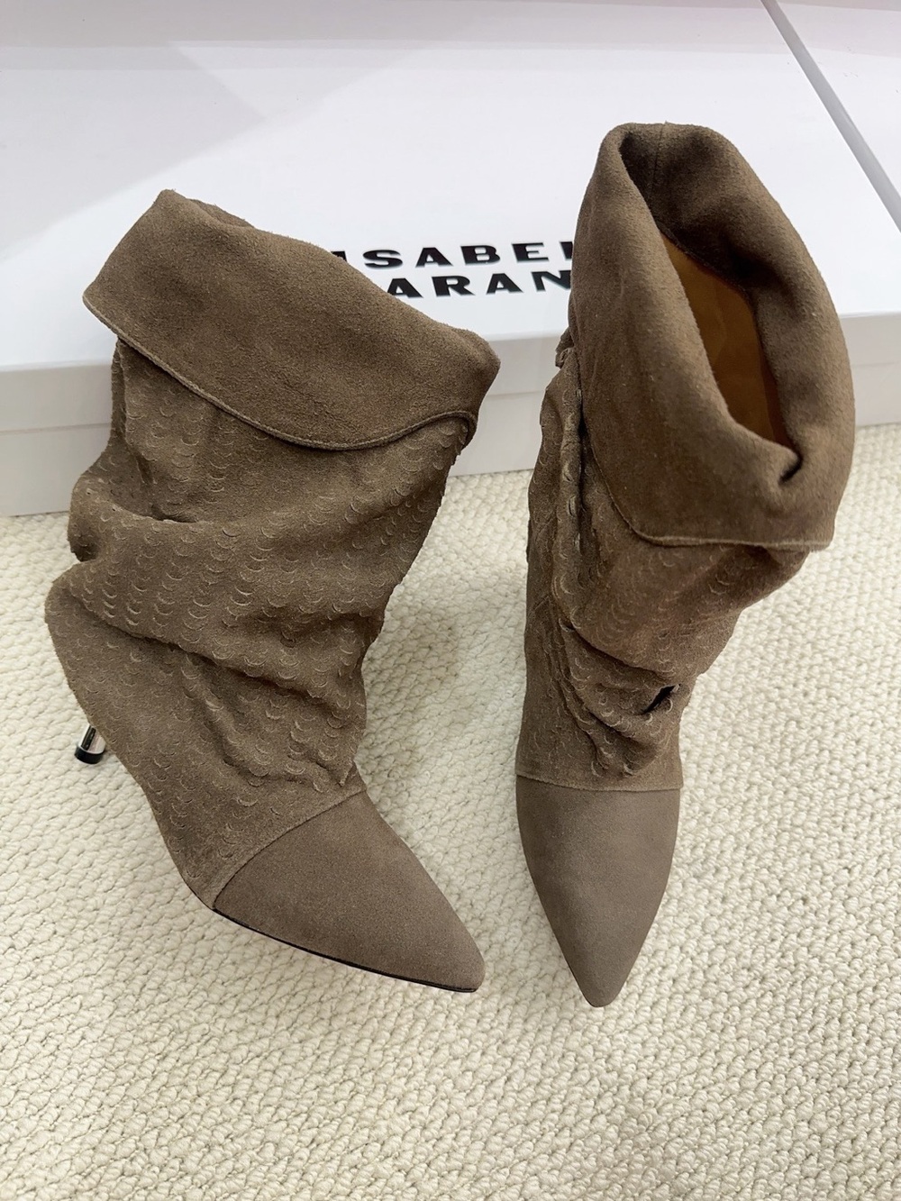 Isabel Marant Taupe Brown Suede Slouch Pointed-Toe Heeled Boots